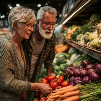 Активні літні люди насолоджуються здоровим харчуванням